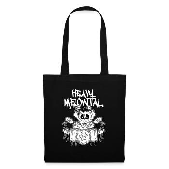 Heavy Meowtal Schlagzeuger Katze Rock'n'Roll Drum - Stoffbeutel - Schwarz - Vorne