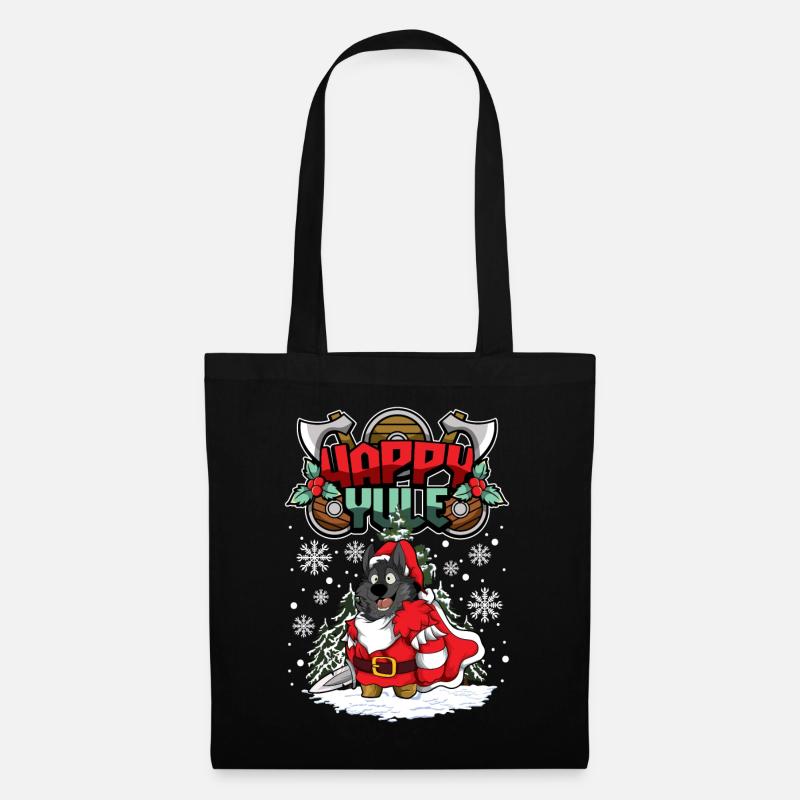 Happy Yule Viking Christmas Wolf - Stoffbeutel - Schwarz