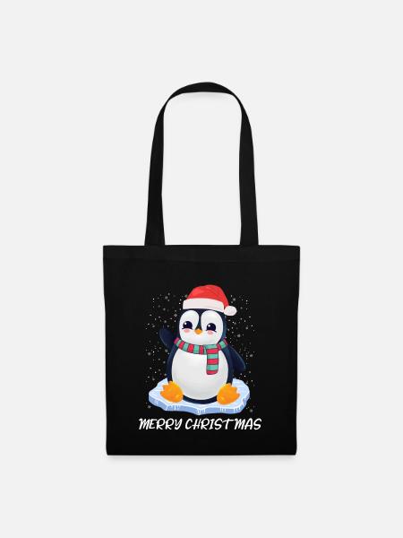 Pinguin Merry Christmas - Stoffbeutel - Schwarz