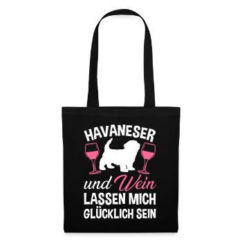 Havaneser und Wein - Stoffbeutel - Schwarz - Vorne