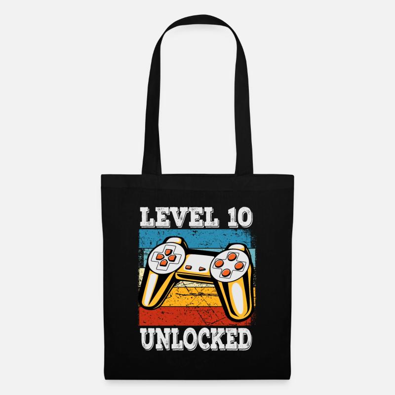 Kinder Level 10 Unlocked Geburtstagsshirt Gamer - Stoffbeutel - Schwarz