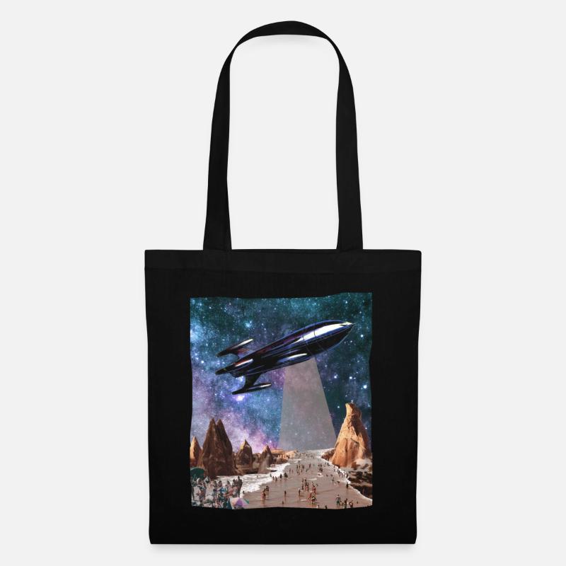 Raumschiff Science Fiction Collage Kunst Shirt - Stoffbeutel - Schwarz