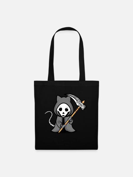 Katze Halloween Sensenmann Grim Repear - Stoffbeutel - Schwarz