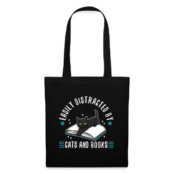 Facilement distrait par les chats et les livres - Sac en tissu - noir - Devant