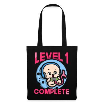 Level 1 complete 1. Geburtstag 1 Jahr - Stoffbeutel - Schwarz - Vorne