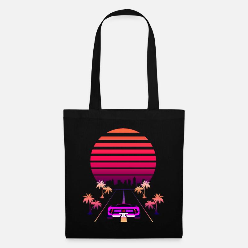 Synthwave Sunset, and Retro 80s Sport Fast Car - Tote Bag - black