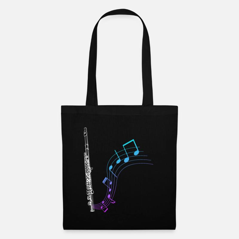 Querflöte Geschenk Musik Noten - Stoffbeutel - Schwarz