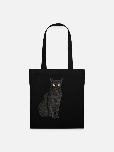 Katzen Tier Motiv Aufdruck - Stoffbeutel - Schwarz