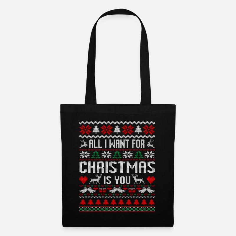 Hässlicher Weihnachtspullover Alles was ich zu Weihnachten will - Stoffbeutel - Schwarz