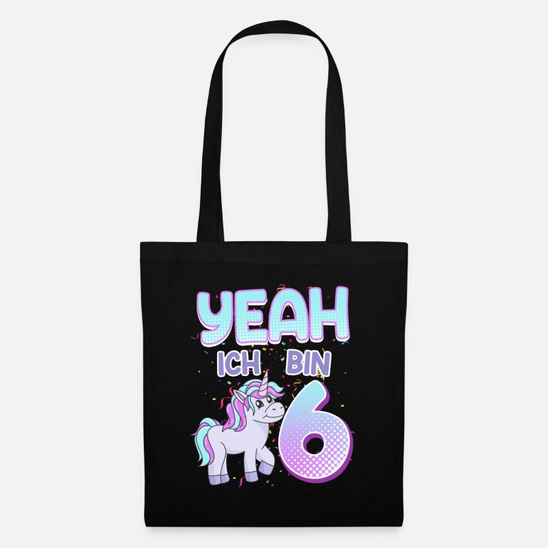 Yeah ich bin 6 Jahre Einhorn 6. Geburtstag - Stoffbeutel - Schwarz