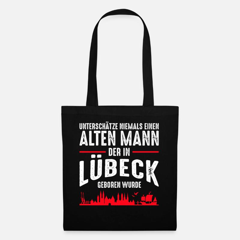 Lübeck - Alter Mann lustige Sprüche Geschenkidee - Stoffbeutel - Schwarz