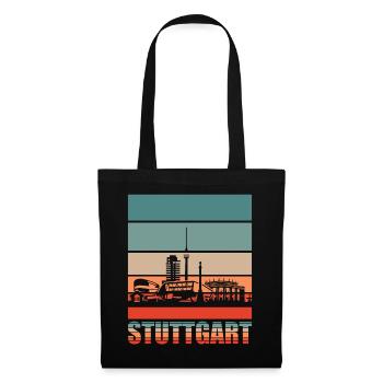 Stuttgart Retro Skyline Stadt - Stoffbeutel - Schwarz - Vorne