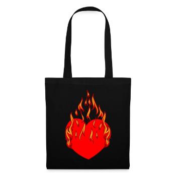 Coeur, Feu, Flamme, Enfer, Amour, Amour, Relation, - Sac en tissu - noir - Devant