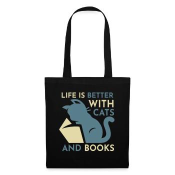 La vie est meilleure avec les chats et les livres - Cat Book - Sac en tissu - noir - Devant