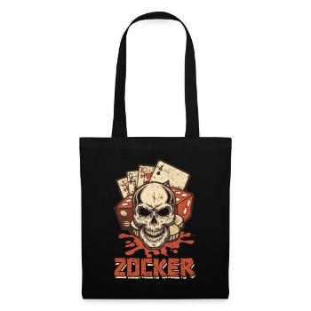 Poker Spiel Pokern Pokerkarten Zocker Pokerspieler - Stoffbeutel - Schwarz - Vorne