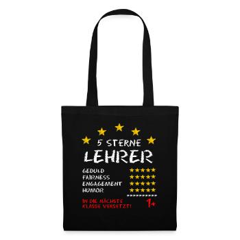 Lehrer Zeugnis Spruch 5 Sterne Lehrer - Stoffbeutel - Schwarz - Vorne