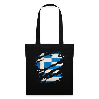 Grèce - Drapeau national, rayures, fissures - Sac en tissu - noir - Devant