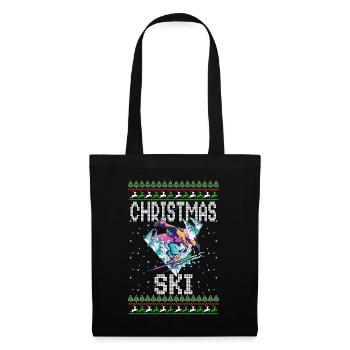 Funny Christmas Ski Lover Xmas Ugly Sweater Skiing - Stoffbeutel - Schwarz - Vorne