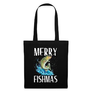 Drôle Merry Fishmas Pêche Pêcheur Pêcheur - Sac en tissu - noir - Devant