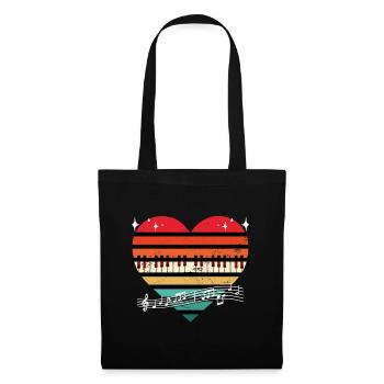 Vintage Piano Heart Silhouette Music Lover Pianist - Stoffbeutel - Schwarz - Vorne