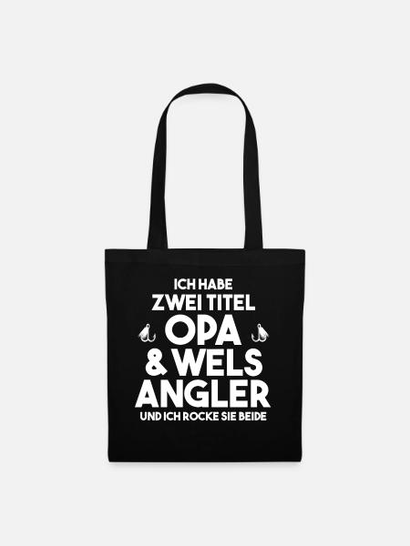 Angeln Opa Wels Angler - Stoffbeutel - Schwarz