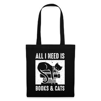 All I Need Is Books & Cats Book - Stoffbeutel - Schwarz - Vorne