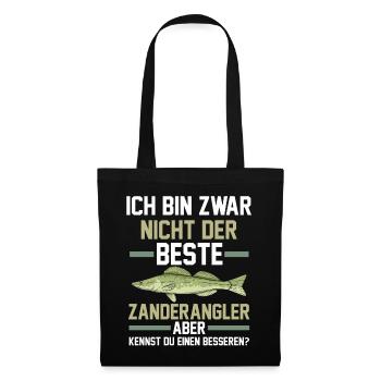 Angeln Angler Zander - Stoffbeutel - Schwarz - Vorne