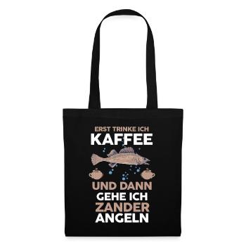 Angeln Kaffee Zander Angler - Stoffbeutel - Schwarz - Vorne