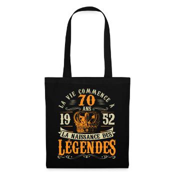 Anniv 70 ans Anniversaire 1952 - Sac en tissu - noir - Devant