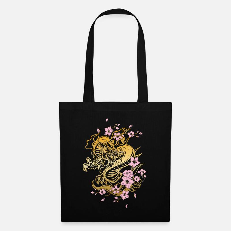 Japanischer Drache Kirschblüten Sakura Drachen - Stoffbeutel - Schwarz