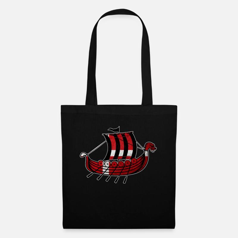 Dänische Flagge Geschenk Wikinger Schiff Dänemark - Stoffbeutel - Schwarz