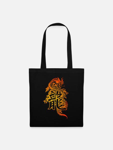Drache mit chinesischen Schriftzeichen - Stoffbeutel - Schwarz