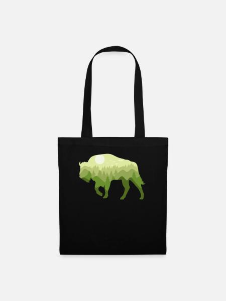 Bison Wisent Wald Natur Landschaft Geschenk - Stoffbeutel - Schwarz