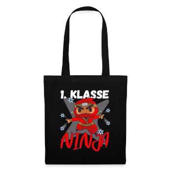 Einschulung Erstklässler 1. Klasse Schulkind Ninja - Stoffbeutel - Schwarz - Vorne