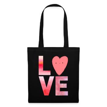 Love Herz Kawaii - Stoffbeutel - Schwarz - Vorne