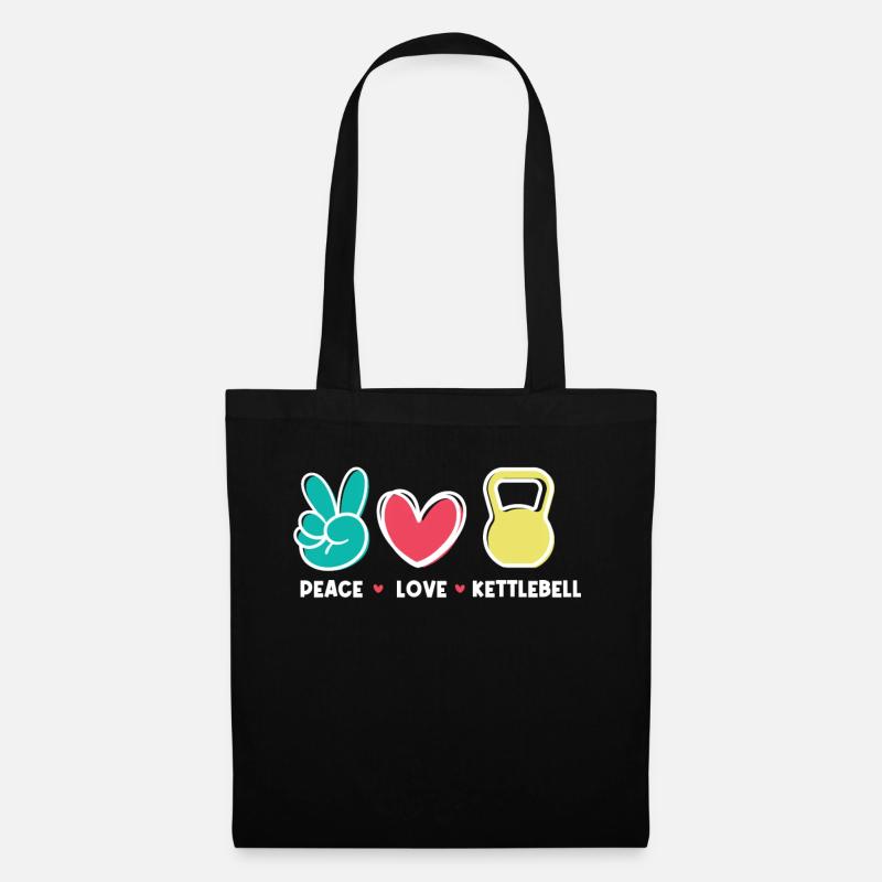 Peace Love Kettlebell - Stoffbeutel - Schwarz