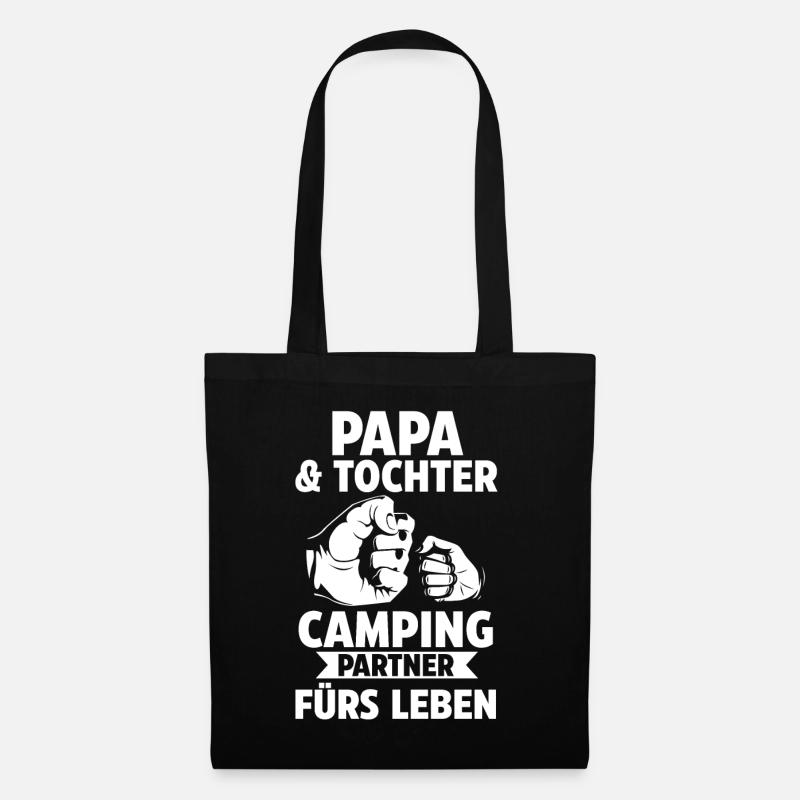 Papa und Tochter Camper Camping - Stoffbeutel - Schwarz