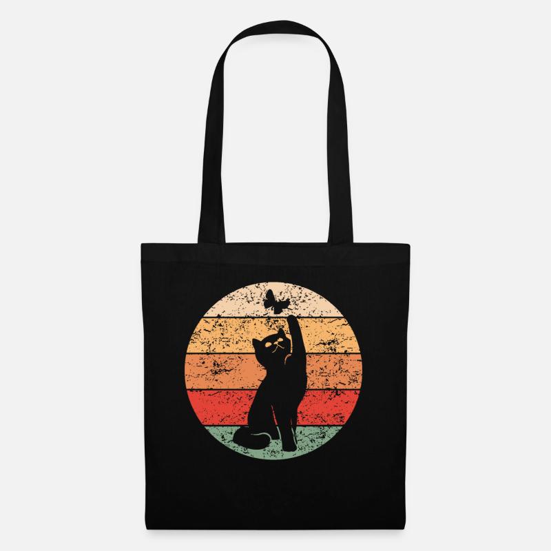 Katze Retro Design Katzenliebhaber Geschenk - Stoffbeutel - Schwarz