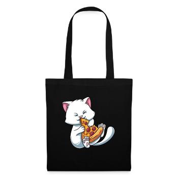 Chaton mange de la pizza - Sac en tissu - noir - Devant
