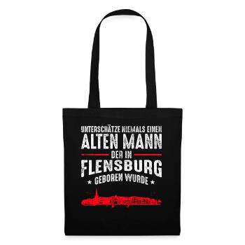 Flensburg Stadt Skyline | Alter Mann Flensburger - Stoffbeutel - Schwarz - Vorne