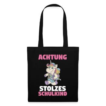 Einhorn Schulkind Schüler Schulanfang Einschulung - Stoffbeutel - Schwarz - Vorne
