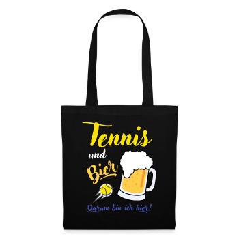 Tennis und Bier Spruch Geschenk Tennisspieler - Stoffbeutel - Schwarz - Vorne
