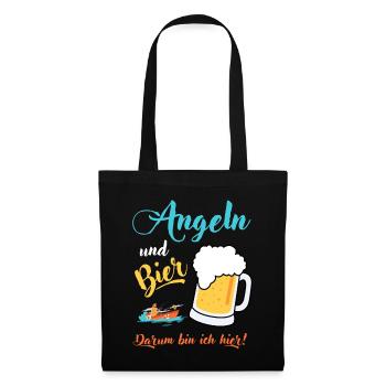 Angeln Bier Angler Fischer Sprüche Geschenkidee - Stoffbeutel - Schwarz - Vorne