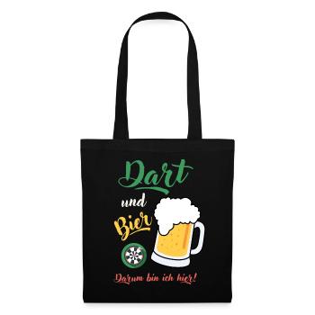 Dart und Bier Dartspieler Dartspruch Geschenk Spaß - Stoffbeutel - Schwarz - Vorne