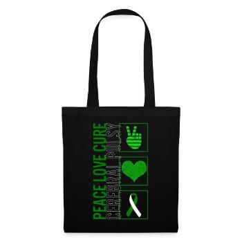 Peace Love Cure Zerebral Pulsy T Shirt - Stoffbeutel - Schwarz - Vorne