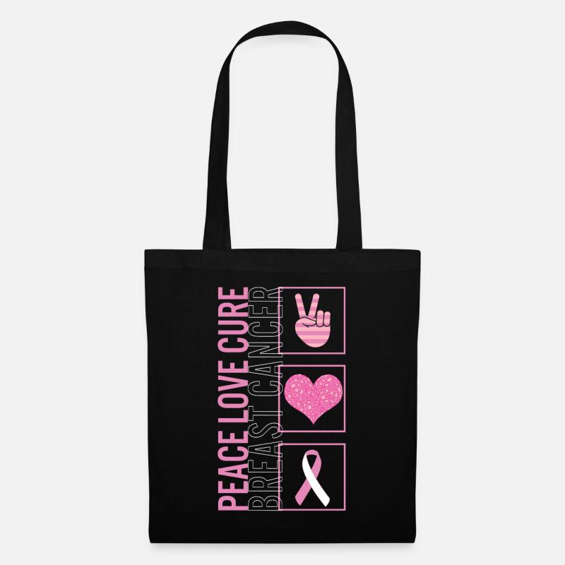 Peace Love Cure Brustkrebs T-Shirt - Stoffbeutel - Schwarz