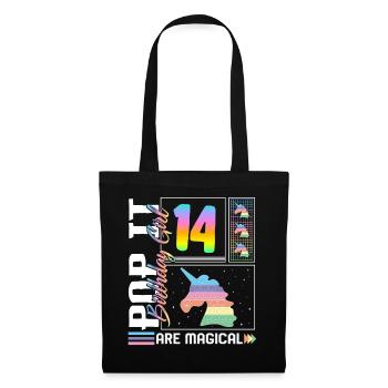 14ème anniversaire Fille Licorne Mignon Tee, Pop Anniversaire - Sac en tissu - noir - Devant