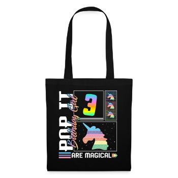 3ème anniversaire Fille Licorne Mignon Tee, Pop Anniversaire - Sac en tissu - noir - Devant