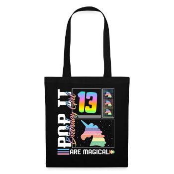 13ème anniversaire Fille Licorne Mignon Tee, Pop Anniversaire - Sac en tissu - noir - Devant