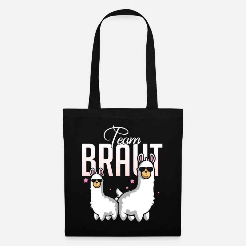 Team Braut JGA Lama Hochzeit Junggesellenabschied - Stoffbeutel - Schwarz